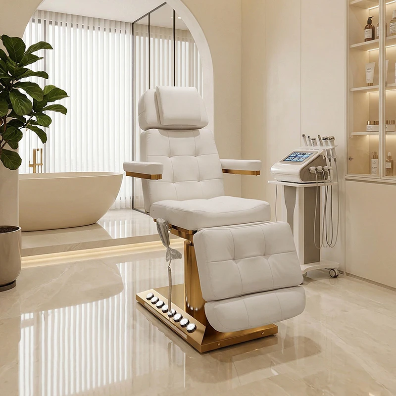 Modern White Gold Beauty Salon Lash Facial Bed 4 Motors Electric Beauty Bed Chair for Beauty Parlor