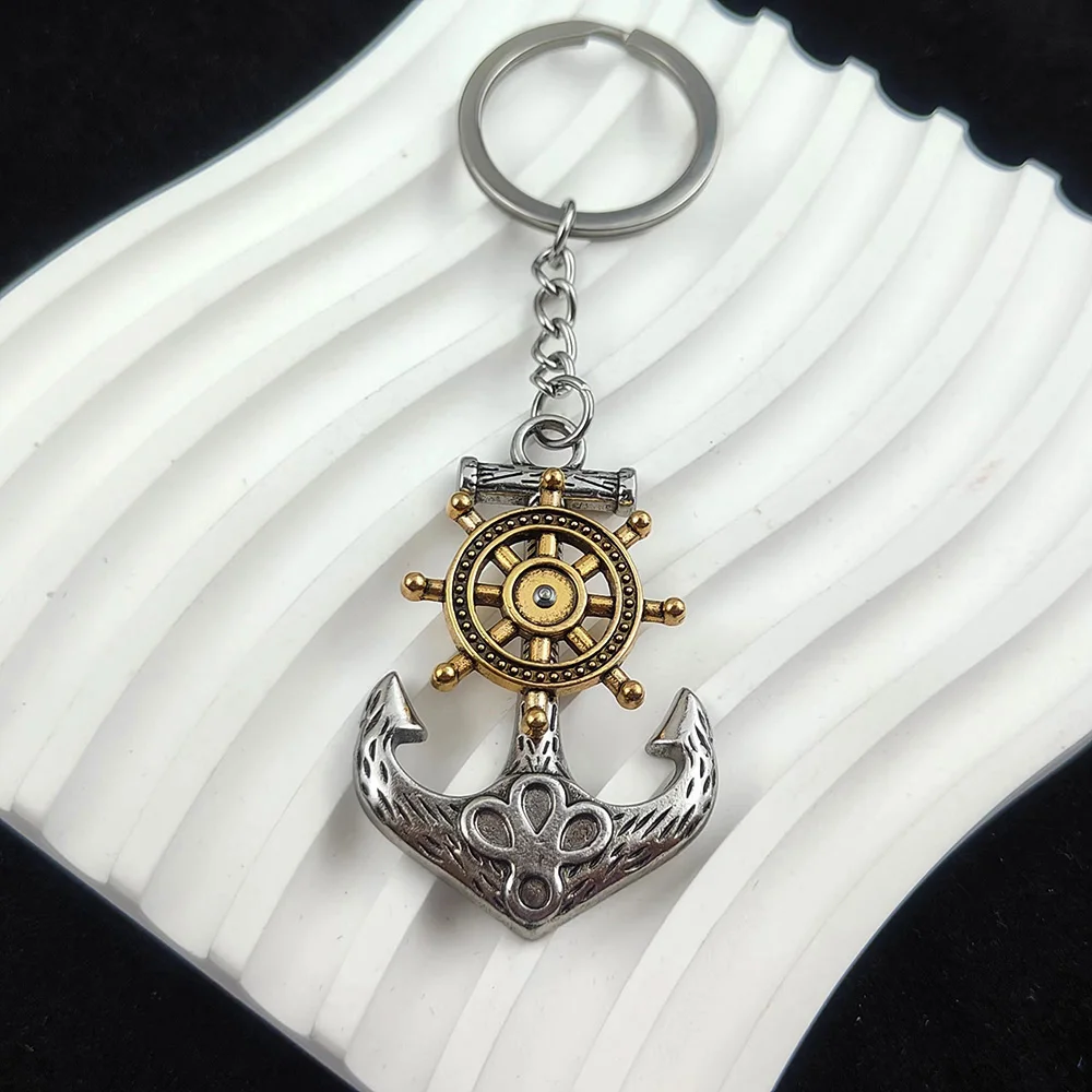 Alloy Ship Anchor Pendant Key chain Hero Pirate Ship With Chain Key Ring Individuation Steering Wheel  Accessories Free Shippin