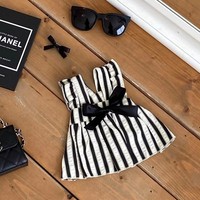 Bow Dog Princess Dress Summer Dog Clothes Black White Luxury Striped Skirt Dog Vest Chihuahua Bichon Yorkie Clothing for Dogs