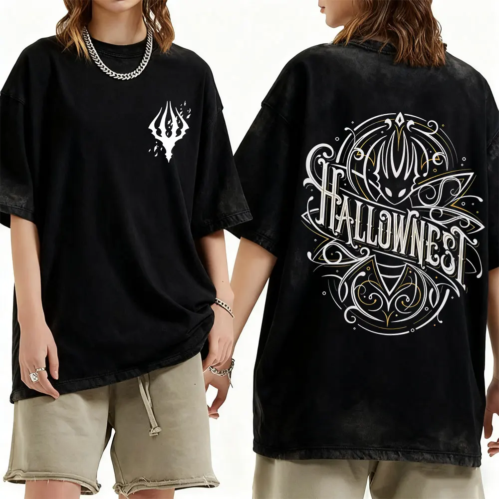 

Washed Vintage Game Hollow Knight Graphic T-shirt Men Women Casual 100% Cotton T-shirts Men's Cartoon Oversized Crewneck T Shirt