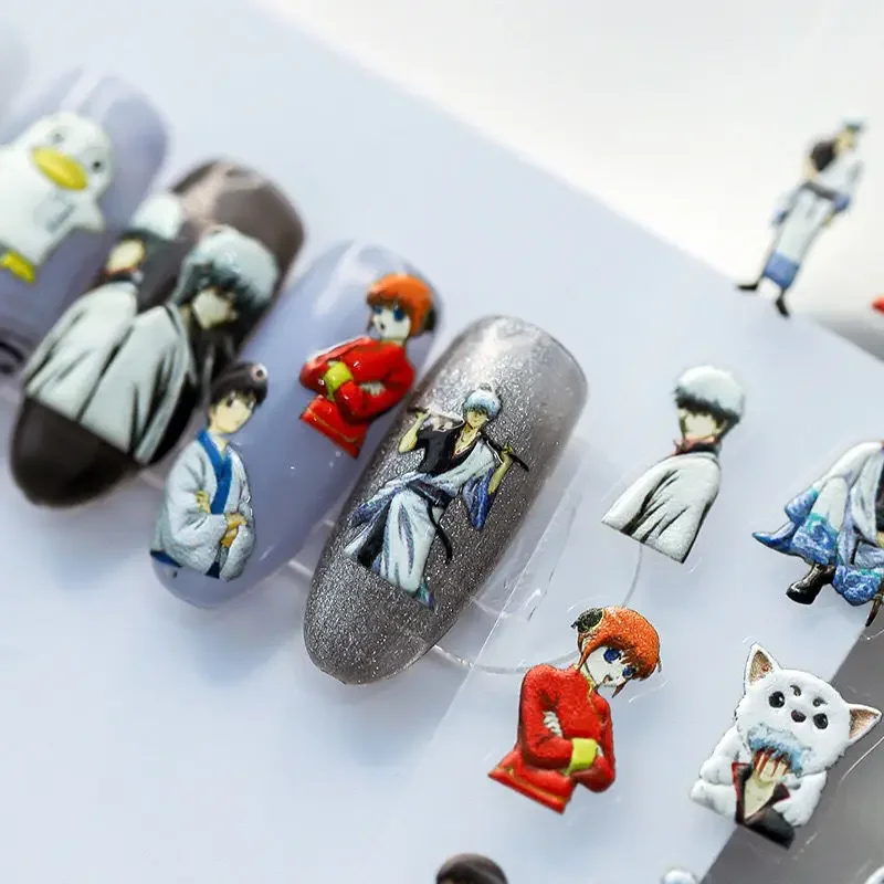 Anime GINTAMA Stickers Decals Sakata Gintoki Kagura Sadaharu Printing Embossment Japanese Cosplay Nail Stickers Nail Art Girls