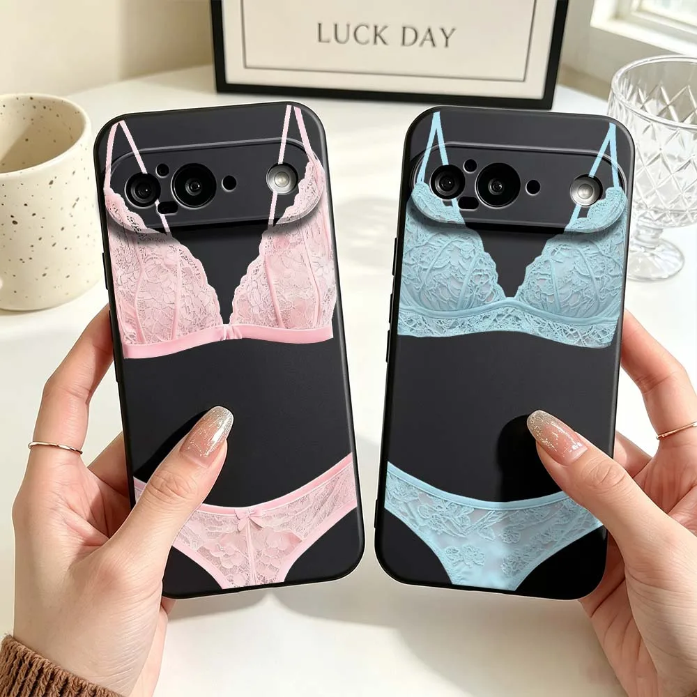 Роскошный кружевной чехол для Google Pixel 6 6A 7 7A 8 8A 9 10 10A Pro XL 2024 5G, черный, из мягкого силикона