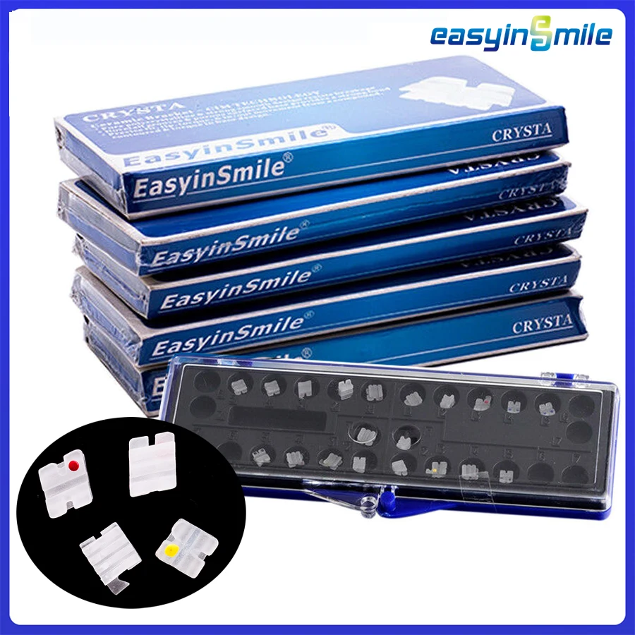 5Pack EASYINSMILE Dental Orthodontic Ceramic Brackets Braces Mesh Base Roth/MBT 0.022/0.018 Hooks on 345 Dentistry tool 20Pc/Box