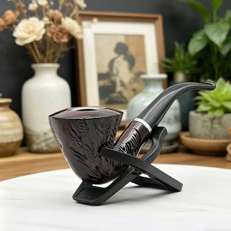 

Trumpet-Shaped Engraved Pipe Made Of Resin, Engraved With Rice Ears, Large-Mouth Iron Pot-Shaped Tobacco Holder For Tobacco