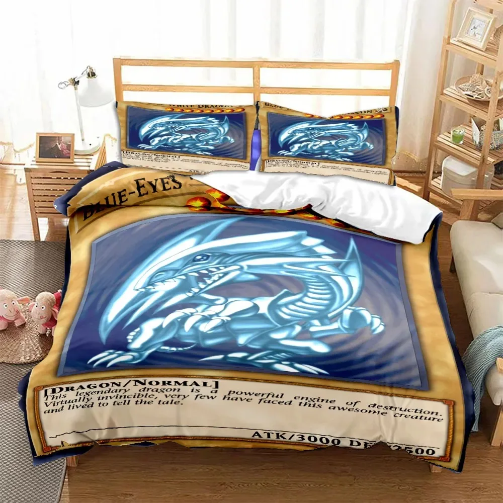 Anime Yu Gi Oh Card Duvet Cover Set Blue Eyes White Dragon Cartoon Bedding Sets King Size for Boys Girls Comforter Cover Sets