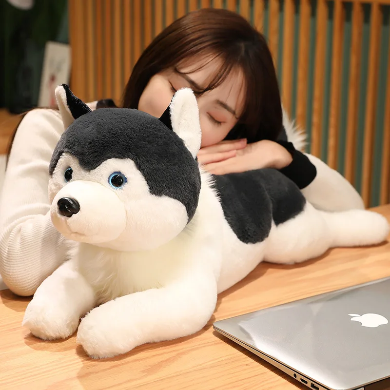 

Simulation Animal Husky Plush Toy Big Soft Puppy Doll Cute Sleeping Lying Dog Long Pillow Boy Gift 28inch 70cm DY10047