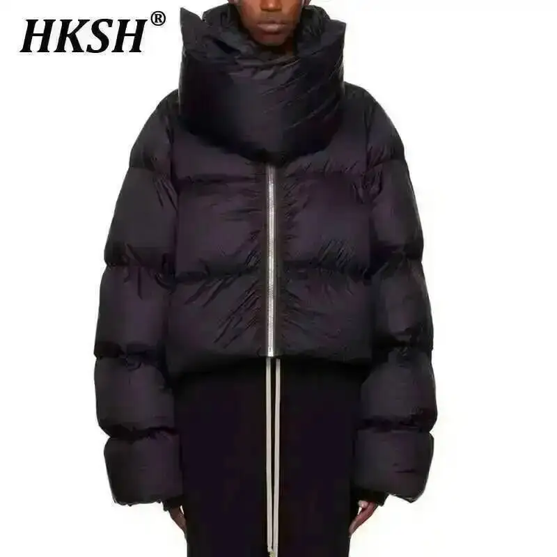 

HKSH Autumn Winter New Men Tide Cotton Padded Jacket Scarf Collar Thick Long Sleeve Zipper Bread Chic Trendy RO Style Coat H2840