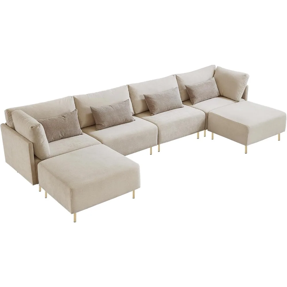 

143'' U-Shaped Fabric Modular Sectional Sofa with 2 Removable Ottoman and 4 Pillows