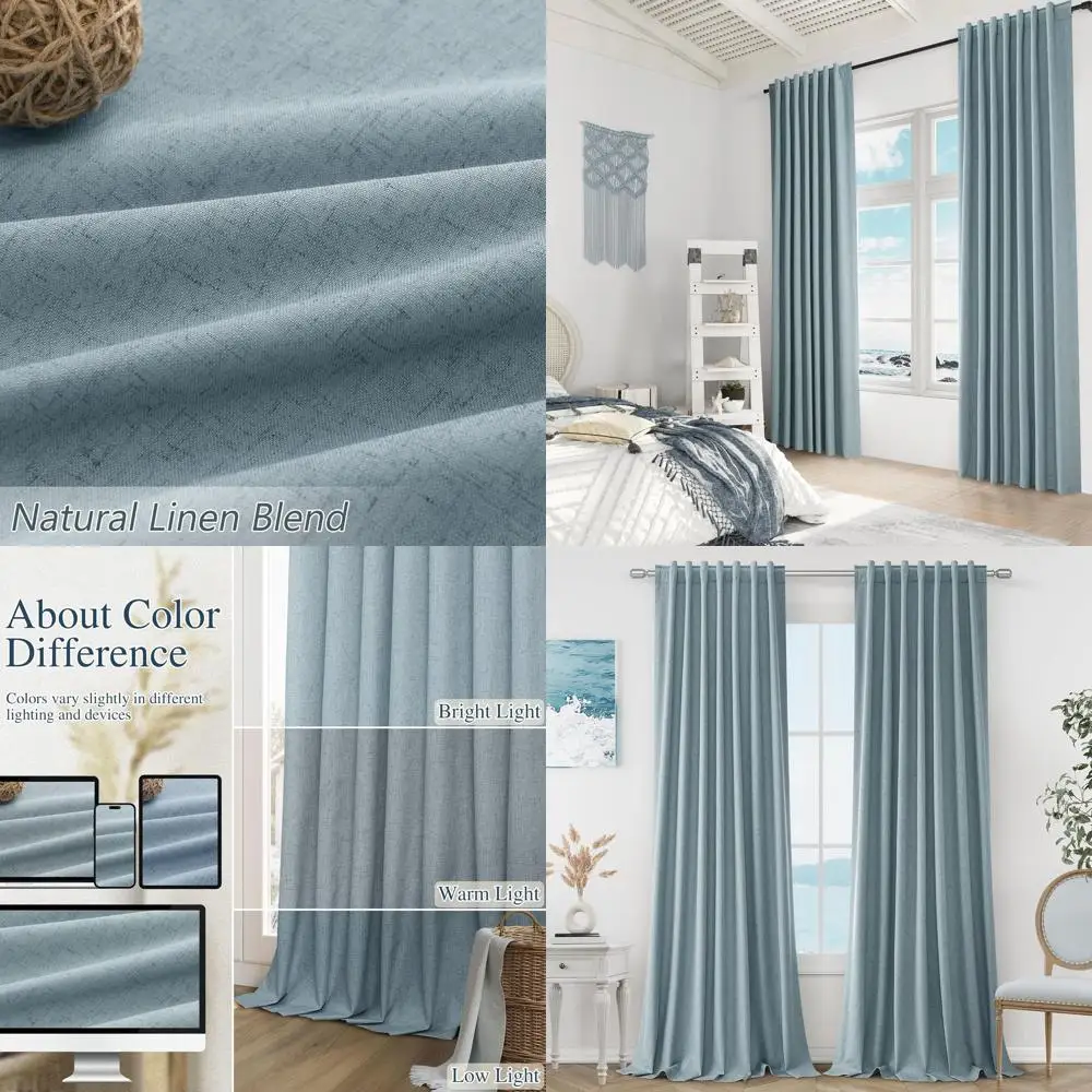 

Термоизолирующие светонепроницаемые льняные шторы, длина 84 дюйма, цвет пыльно-голубой, комплект из 2 панелей для гостиной и спальни