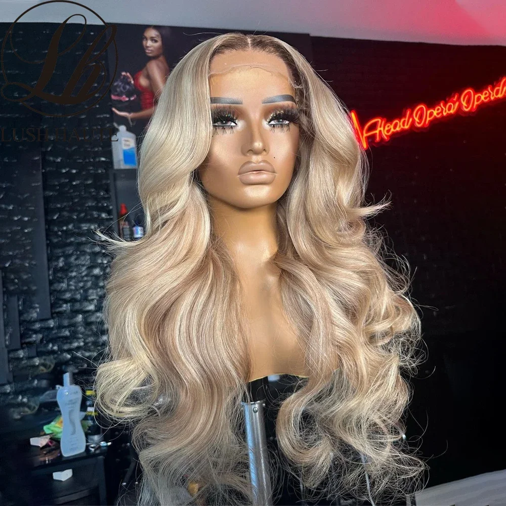 13X4 Body Wave Lichtblonde Lace Front Pruiken Ombre Asblonde Synthetische Kant Voorkant Pruiken 1 Voor Zwarte Vrouwen Transparante Cosplay Pruik