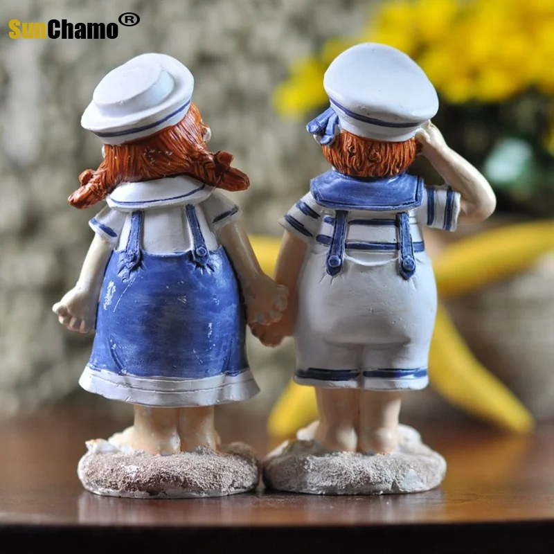 A Pair Mediterranean Style Dolls Sailor Boy Girl Figure Ornaments Crafts Home Decoration Accessories Wholesale MA12024A/B