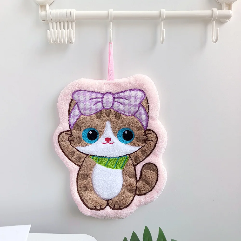Cute Cartoon Hanging Kitchen Towel Soft Coral Fleece Absorbent Hanging Mini Towels Wipe Cloth Kids Bathroom - view 5