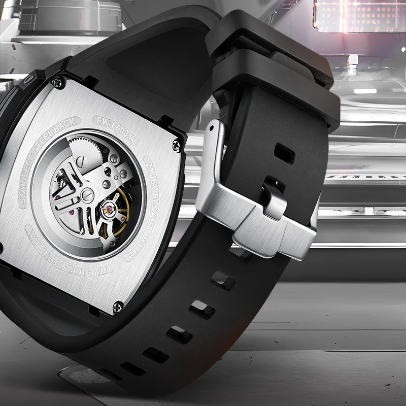 ساعة مارك فيرويل 6003 الرياضية الأوتوماتيكية للرجال ميكانيكية عسكرية تناظرية بمينا تونيو مع حزام مطاطي 2025