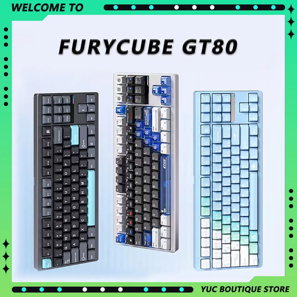 Furycube GT80 E-sports Gaming Keyboards Wireless Bluetooth Tri-Mode RGB 2.4G 87Keys Waterproof Gamer Keyboard For PC Accessories