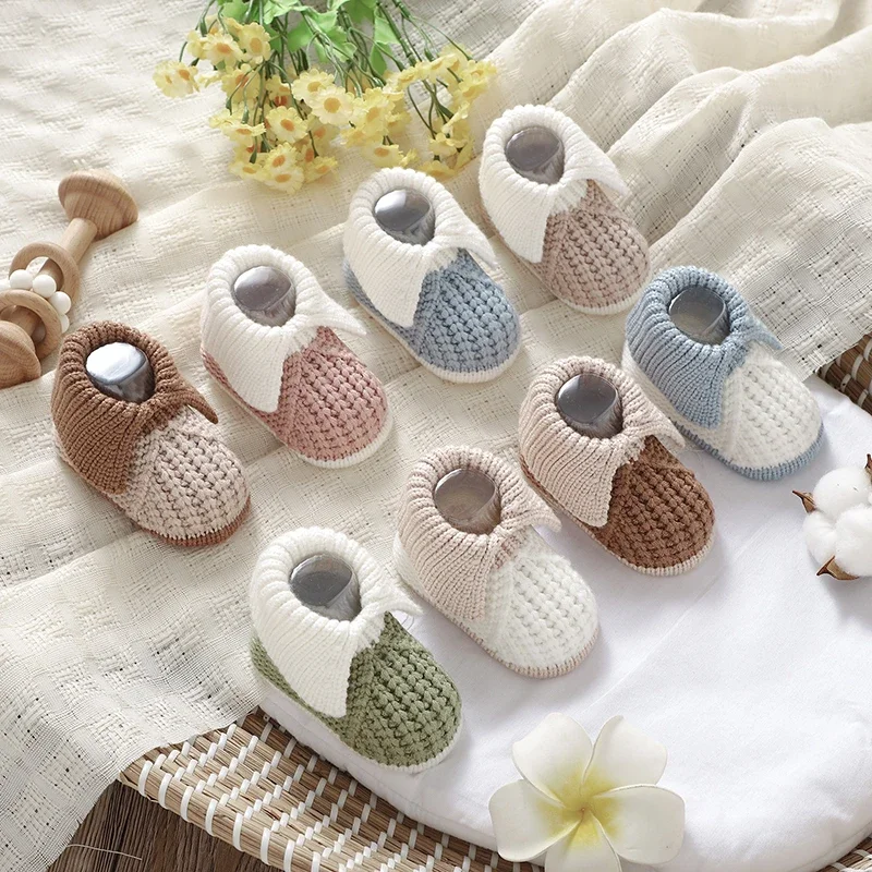 Newborn Baby Shoes Knit Boy Girls Footwear Fashion Patchwork 0-18M Toddler Clothes Accessories Infant First Bed Boots Cute Solid