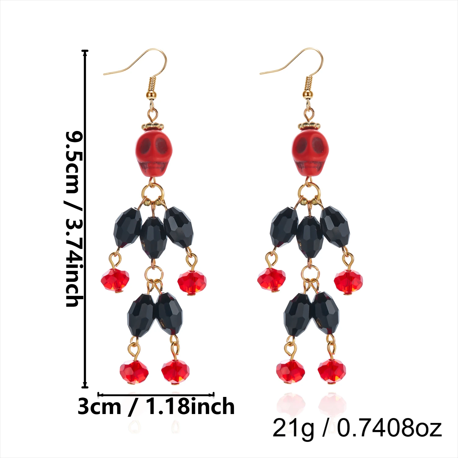 Kreative schwarze Kristall-Skelett-Ohrringe für Frauen, lustige Halloween-Totenkopf-Quasten-Ohrringe, Gothic-Party-Schmuck-Accessoires – Detail 11