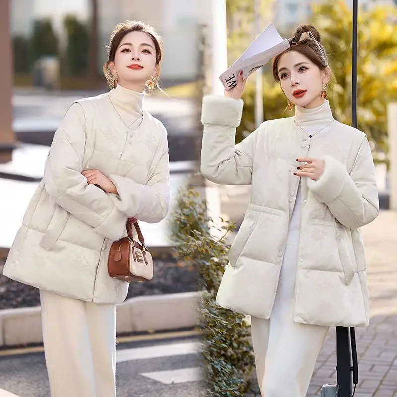 Light Waist National Style Bread Clothes Cotton Clothes Autumn Winter Coats New Chinese Thin Slim Jacket Women Medium Long Warm