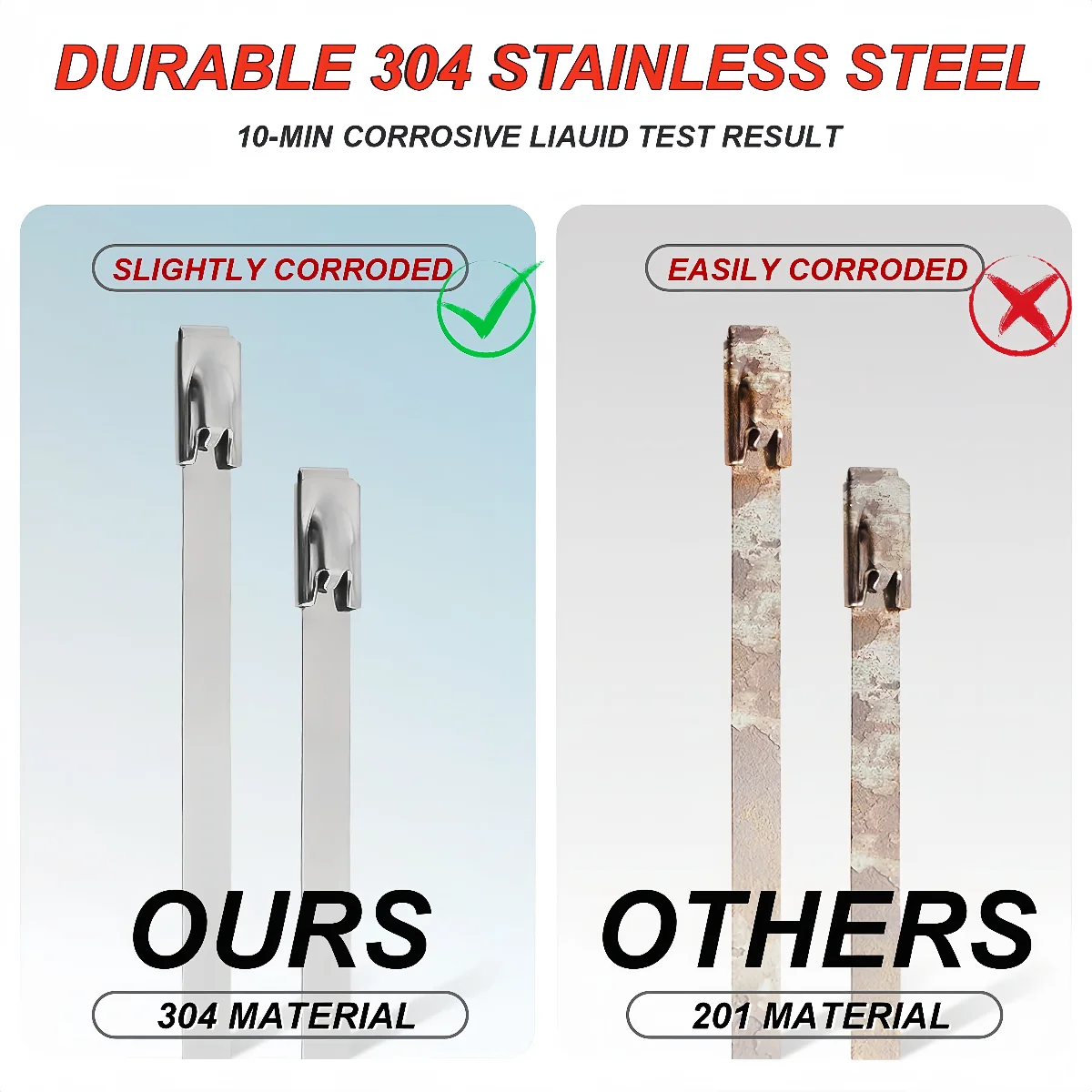 Metal Zip Ties, 304 Stainless Steel Heavy Duty Self-locking Cable Ties, For Exhaust Wrap Wire Fence Rolls Farms Pipes Machinery