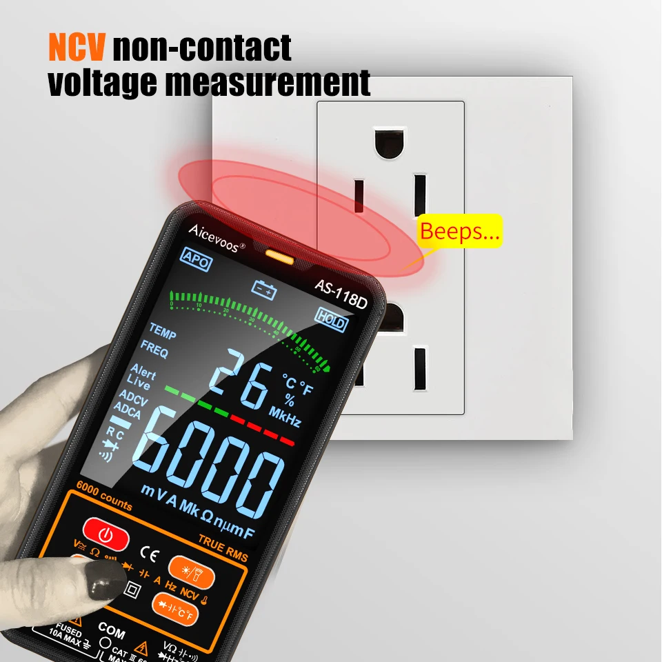 Multímetro Digital Inteligente TRMS Faixa Auto DC AC Tensão Tester Ohm Medidor Capacitor Elétrico Profissional Multimetro Resistência Transistor NCV HZ