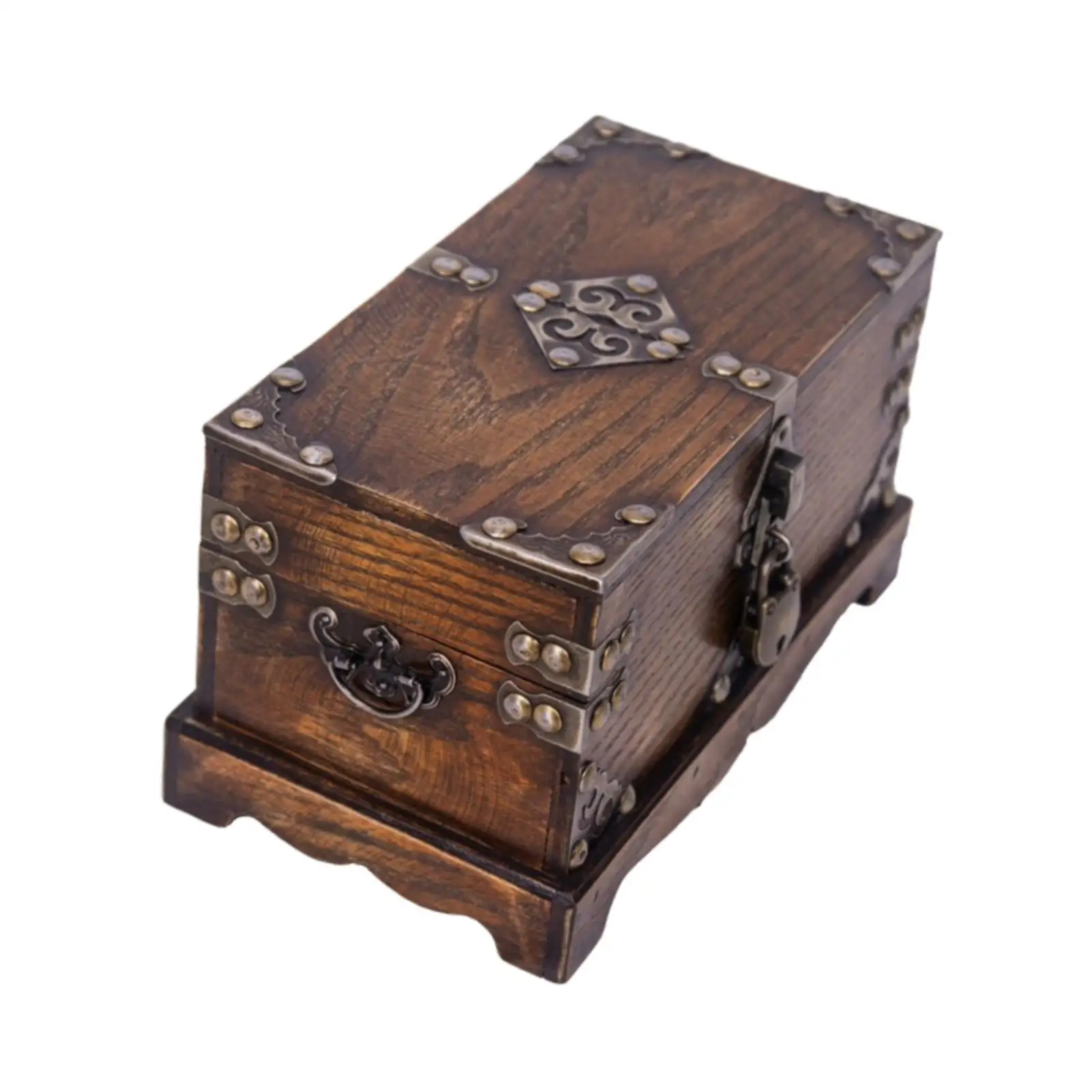 Small Wooden Lock Box Retro Wooden Keepsake Container Decorative with Lock and
