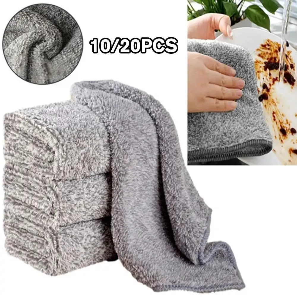 10/20pcs Gray Bamboo Charcoal Thickened Super Absorbent Wiping Rags Anti-grease Microfiber Kitchen Cloths Dishcloth Cleanin U4z6