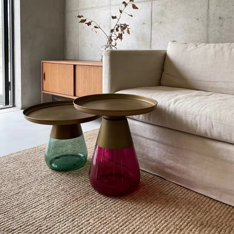 Modern designer round glass coffee table Nordic style home furniture metal base center side table simple interior decoration