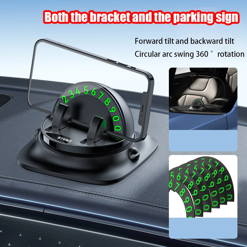 

360 Degree Rotation Car Phone Holder Dashboard Stand Bracket Universal Multifunctional With Car Parking Phone Number Plate