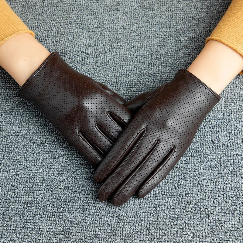 Real Sheepskin Leather Gloves for Women, Breathable, Touchscreen, Driving, Female Fashion, Spring, Autumn, YSW0017
