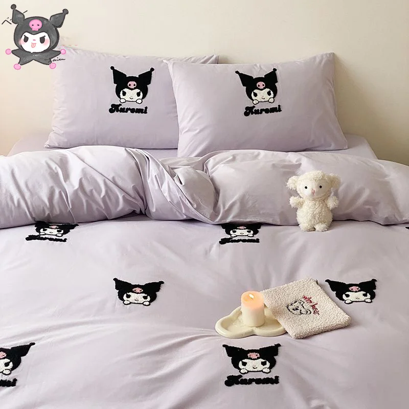 

Cute Hello Kitty Kuromi Cinnamoroll Sanrio Bedding Set Kids Student Dormitory Soft Cotton Anime Cartoon Four Piece Set Girl Gift