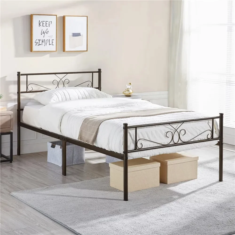 Moderne Scroll Metall plattform Einzel bett, Bronze