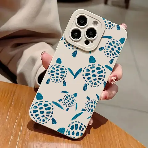 Summer Cartoon Turtle Pattern Case for iPhone 13 11 12 14 15 16 Pro Max 8 7 Plus SE 2022 XR X XS Camera Lens Protection Cover