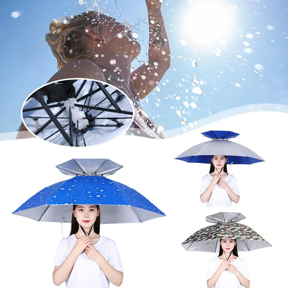 

34cm/13in Portable Rain Umbrella Hat Foldable Outdoor Sunshade Fishing Beach Camping Cap Fishing Hats Wear Waterpr W0q3