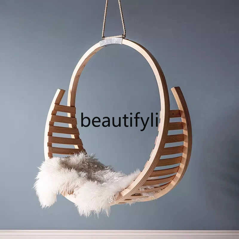 

Modern Minimalist Solid Wood Hanging Chair for Home Villa, Luxury Creative Hanging Basket Swing Chair