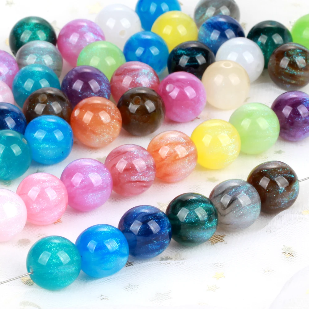 Mermaid Glitter Colorful Resin Beads 5-100Pcs 8-20mm Round Loose Spacer Beads For Jewelry Making DIY Bracelet Necklace Handmade