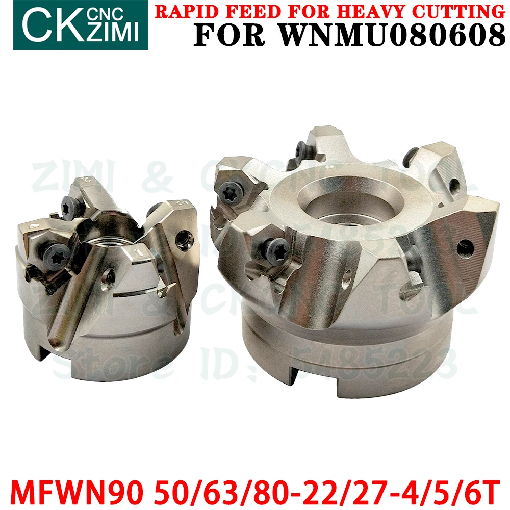 

MFWN90 50-22-4T 63-22-5T 80-27-6T Right angle milling cutter fast feed face milling cutter Indexable tools for WNMU080608 insert