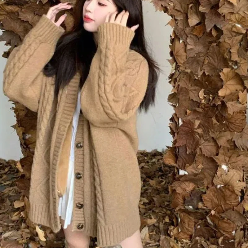

Autumn Slouchy Loose Cardigan Women Vintage Students All-match Streetwear Classic Vacation Stylish Solid Sweet Popular Young Ins
