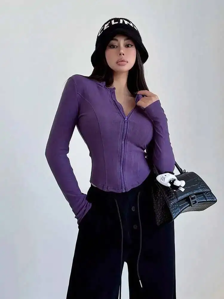 

Бархатная нижняя рубашка на молнии для девочек, женская рубашка с длинными рукавами, осень/зима 2025, тонкий топ, женская футболка, модная милая корейская женская рубашка Z52C