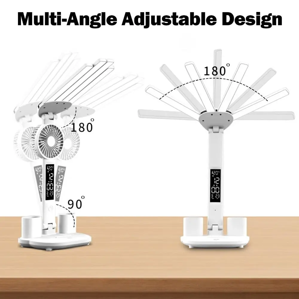 With Fan And Clock Dispaly Study Table Lamp 3 Color Four Headed Reading Desk Lamp Multifunction USB Plug Led Table Light Summer