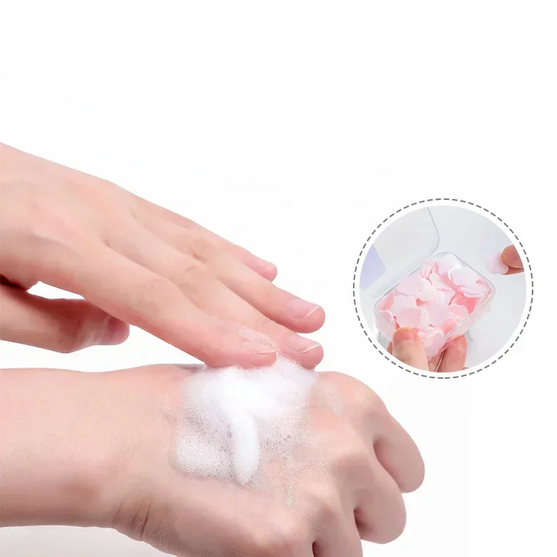 Disposable Mini Petal Soap Paper for Children Hand Washing Cleaning Soap Sheets Paper Outdoor Portable Soap Flakes Toilet Soaps