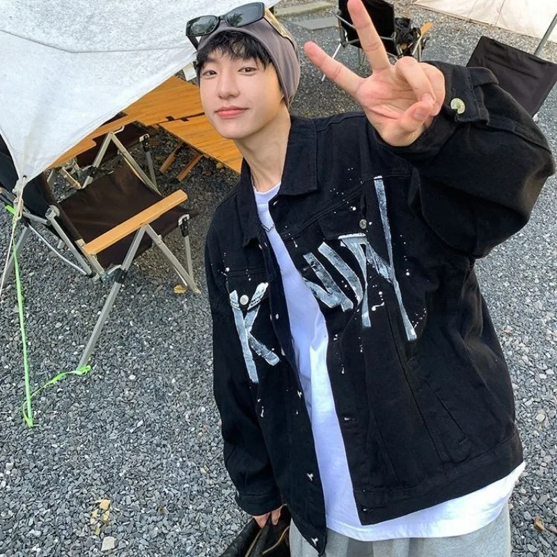 

Loose Lapel Menswear Cowgirl Japanese Retro Outwear Trendy Clothing Original Vintage Male Jean Coats Rock Y2k Men's Denim Jacket