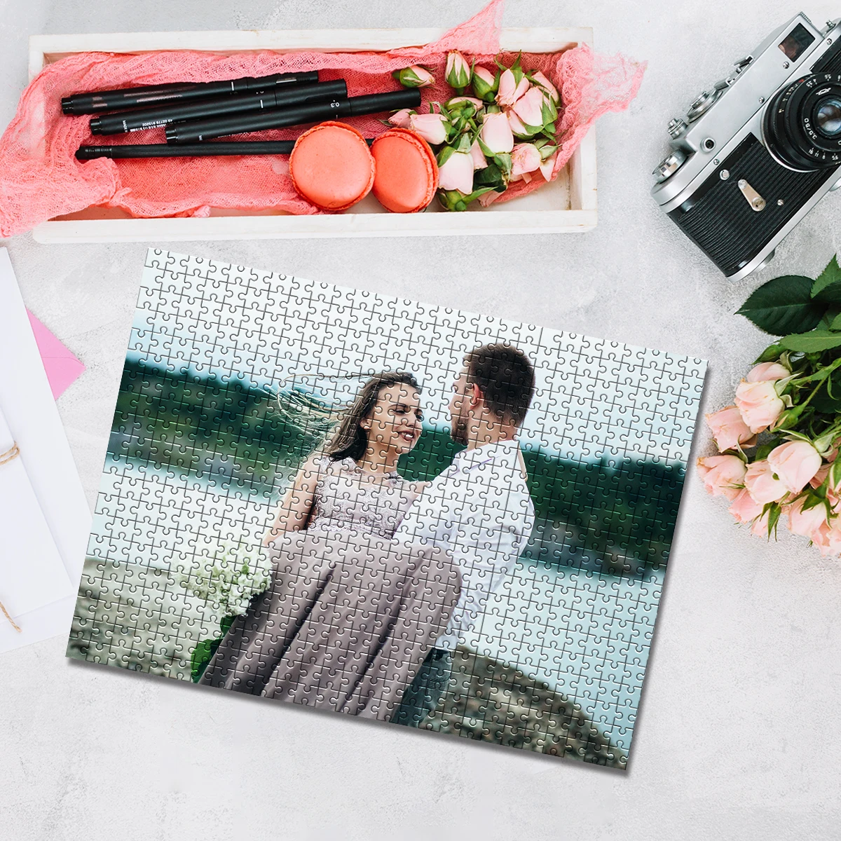 35/300/500/1000pcs Personalized Custom Photo Puzzle Wedding Photos DIY Teens Adults Wooden Box Jigsaw Toys