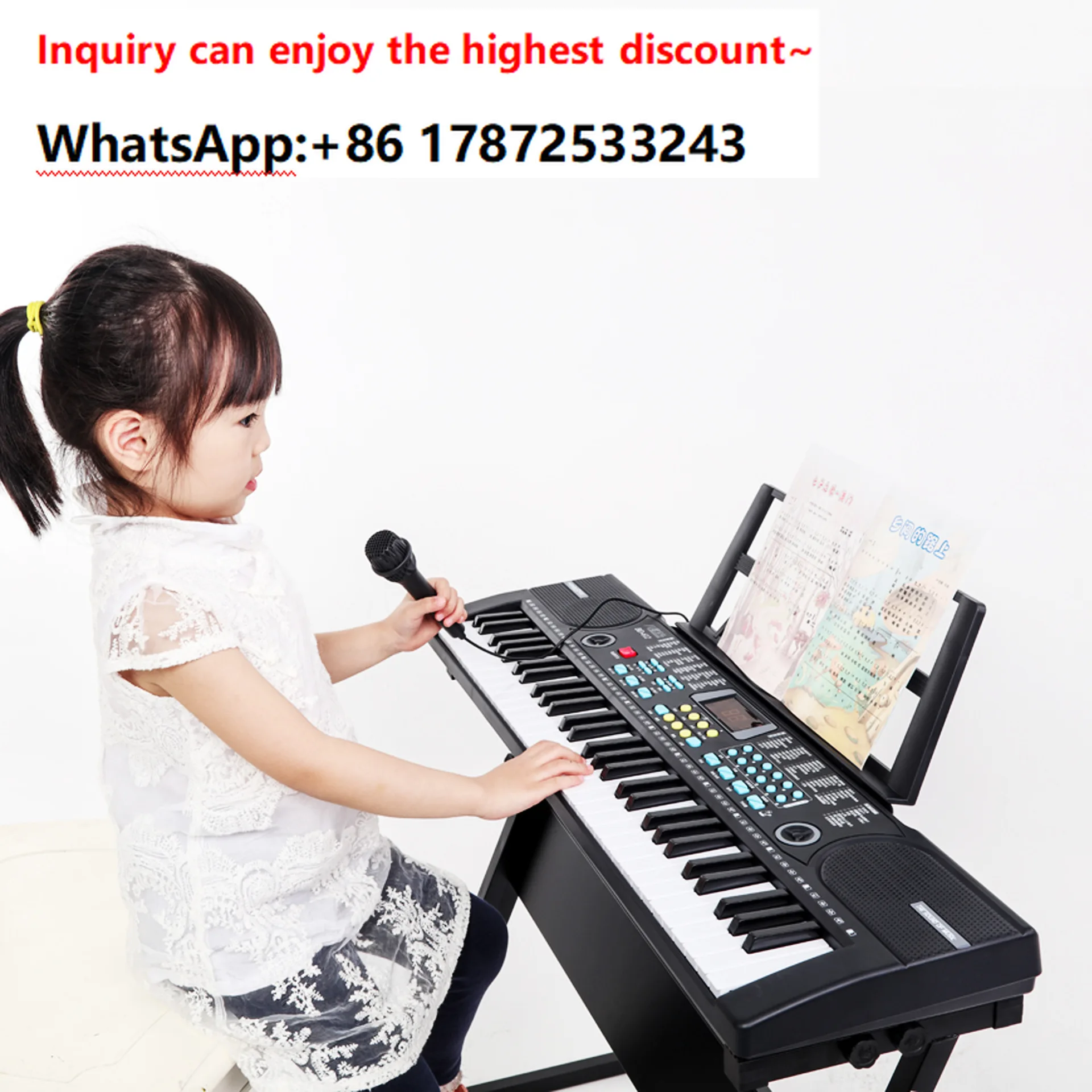 Electronic keyboard for children beginners, 61 key with microphone for girls aged 1-3-6-12, multifunctional toy for baby piano