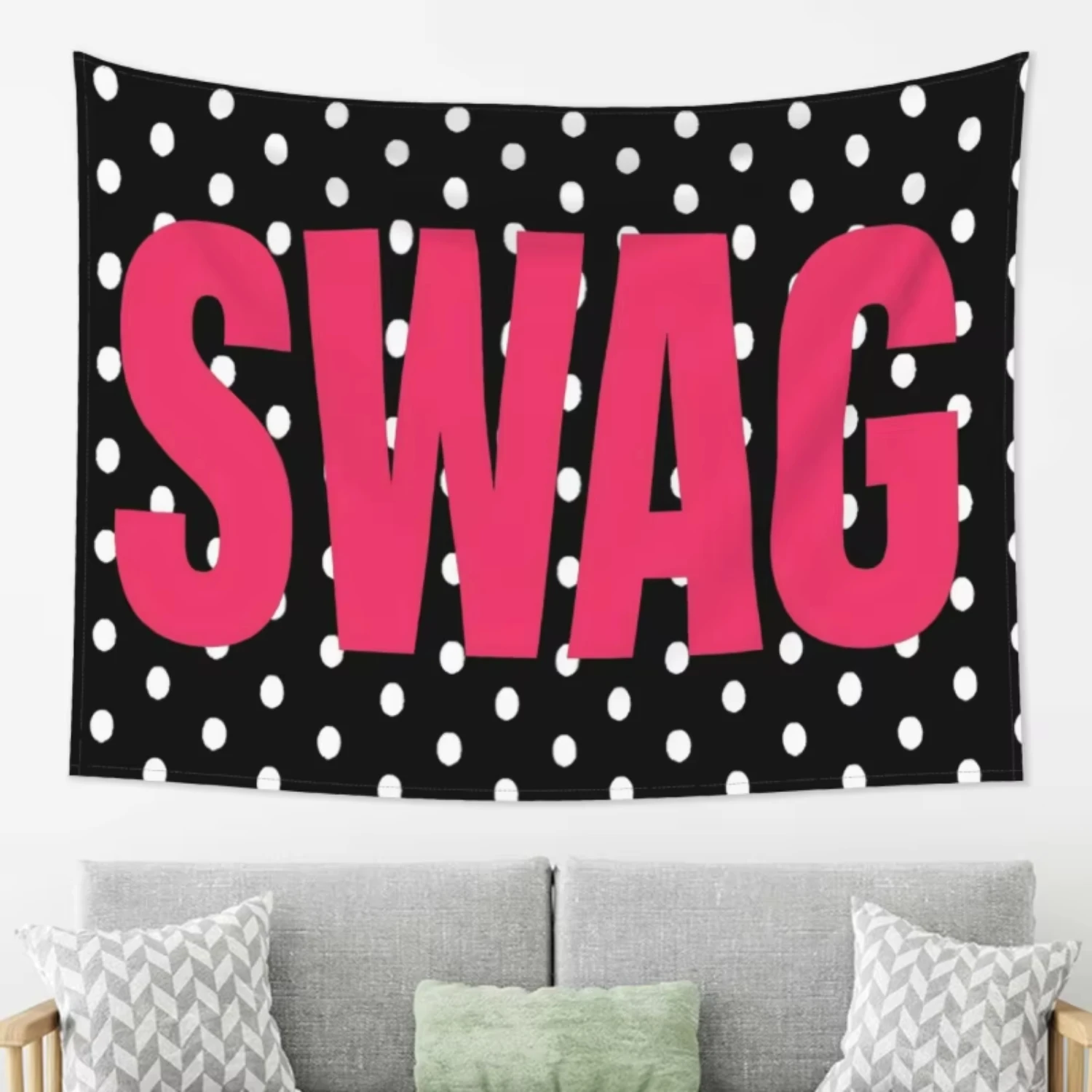VIKAMA Polka Dot SWAG Tapestry Bold Pink Letter Wall Hanging for Bedroom Dorm Room Aesthetic Decor Trendy Wall Blanket