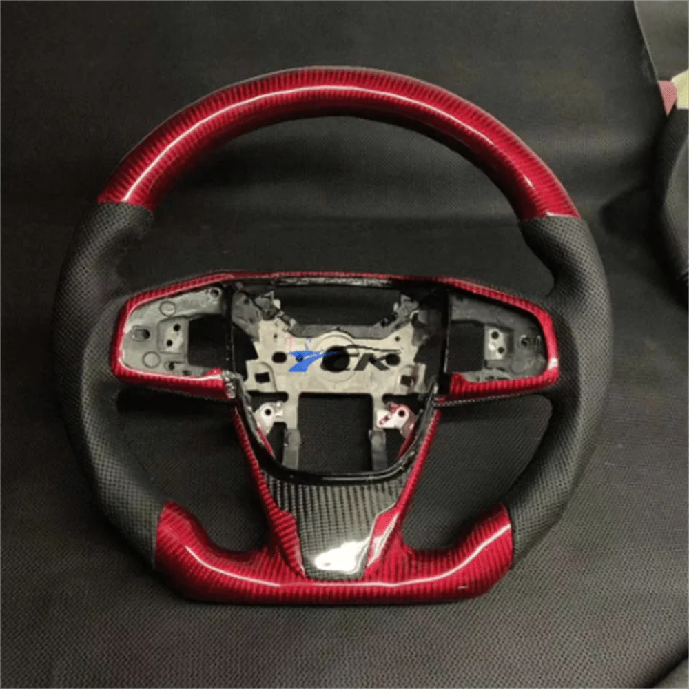 

Customized Red Carbon Fiber black leather Steering Wheel For 2016 2017 2018 2019 2020 2021 Honda Civic 10th GEN