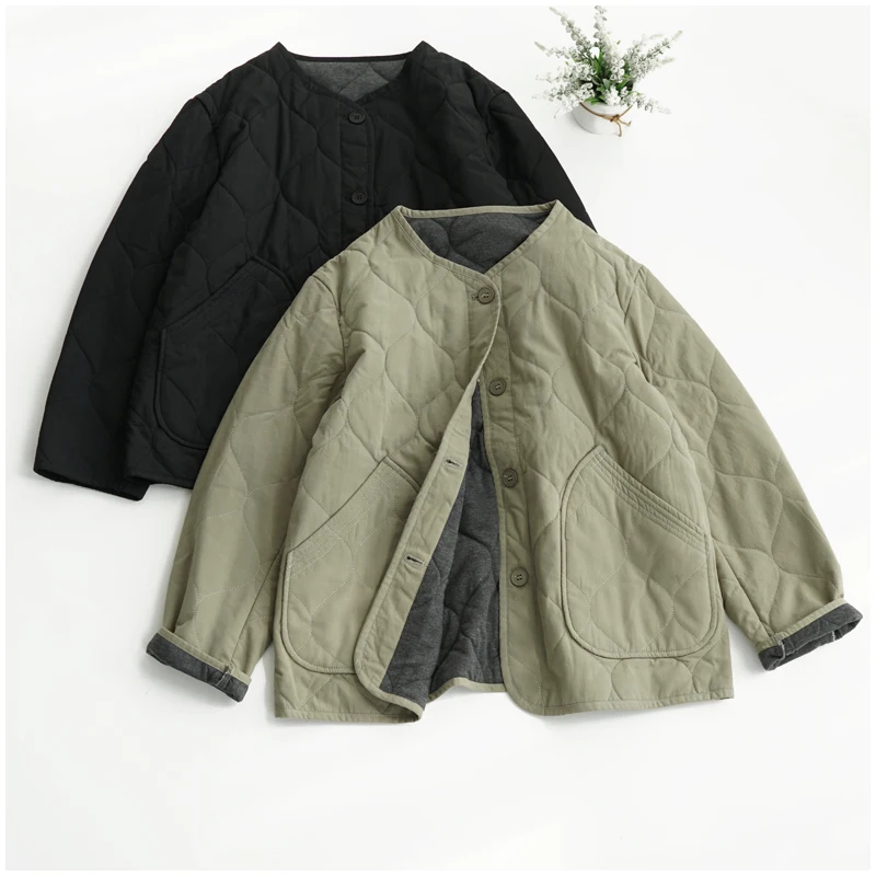 Lightweight Long Sleeved Padded Jacket for Men Women Loose Casual Japanese Retro Single Breasted Clip on Cotton Short Parkas