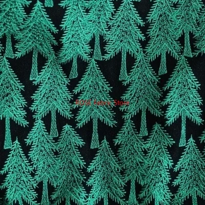 3D Green pine tree pattern embroidery Black Bottom Cotton Linen Fabric for Pillows, cushions, sofa DIY fabrics