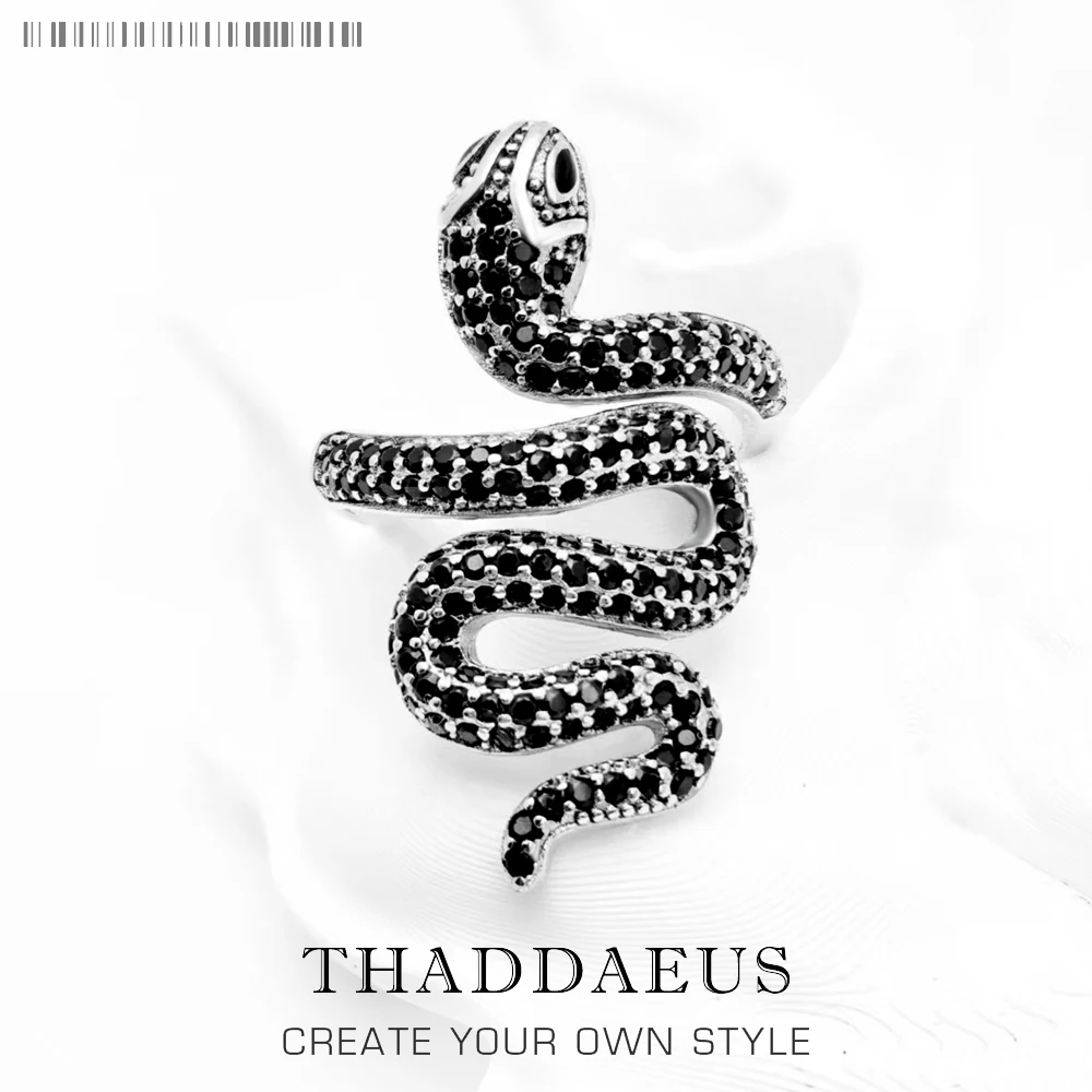 

Открытое черное кольцо в виде змеи, блестящее Ювелирное Украшение в европейском стиле для женщин, Серебряное украшение