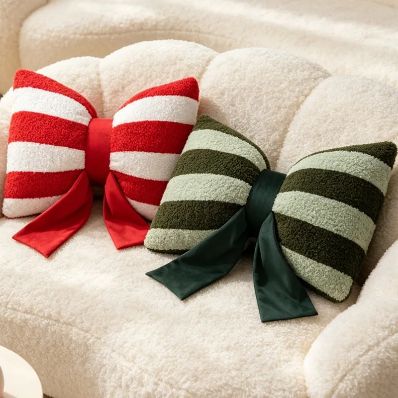 Striped Bow Throw Pillow With Insert Modern Cute Plush Cushion Sofa Decorative Pillow For Home Daily Use
