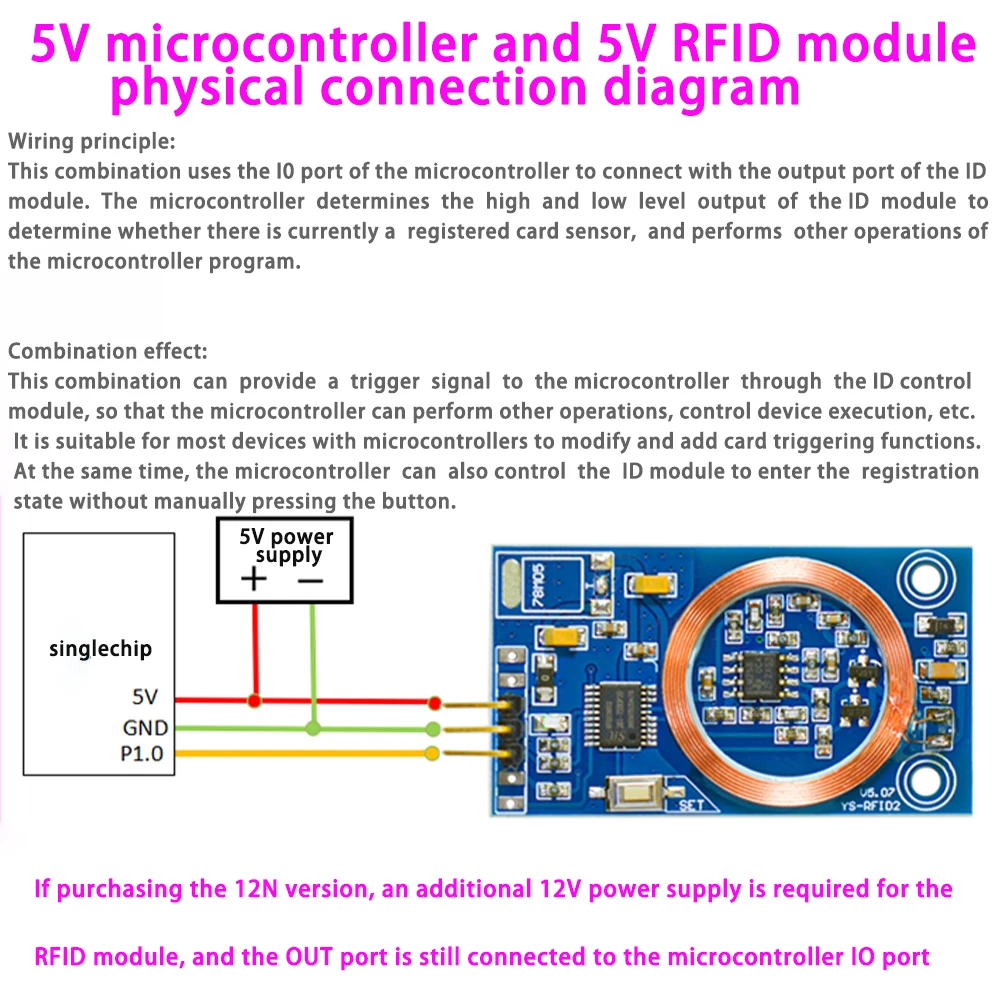 ID Card Learning Module RFID Reader IO Port 125K RF Microcontroller Controlled Access Control Card Swiping Modification RFID 2