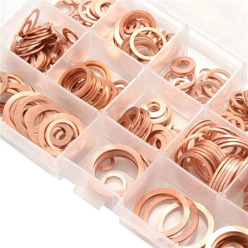 840Pcs Professional Assorted Copper Washer Gasket Set Flat Ring Seal Assortment Kit M5-M20 With Box For Hardware
